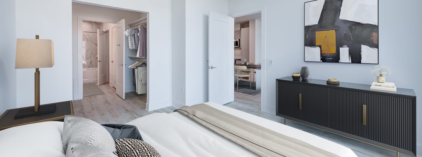 walk through closet and private bathroom in master bedroom