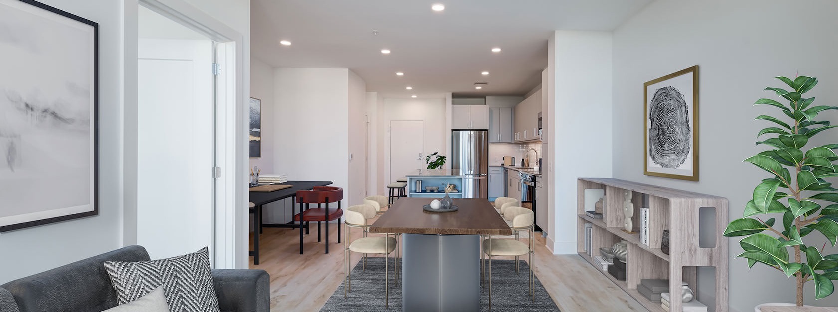 dining area open to living room and kitchen