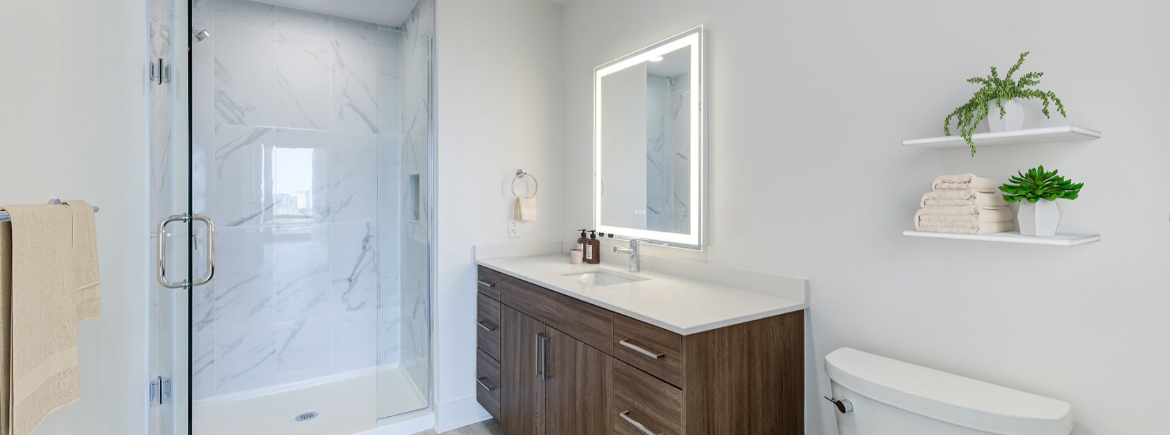 bright bathroom with walk-in shower