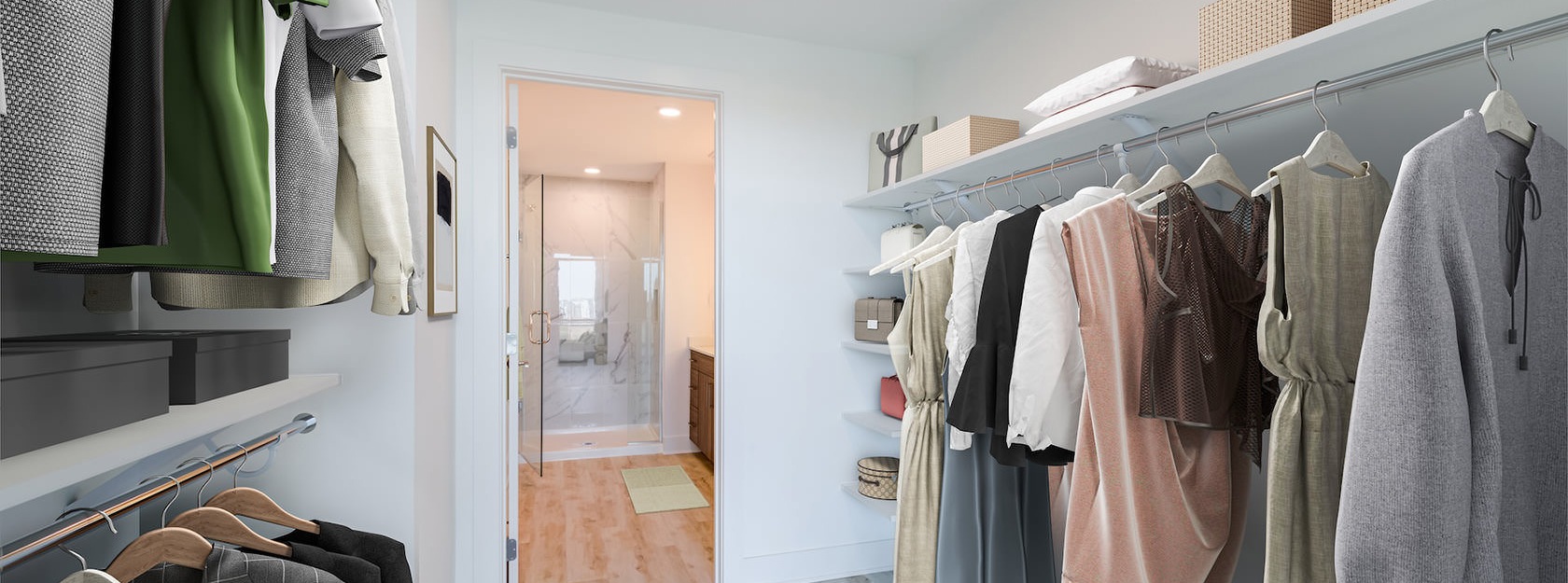 large walk-in closet in bathroom