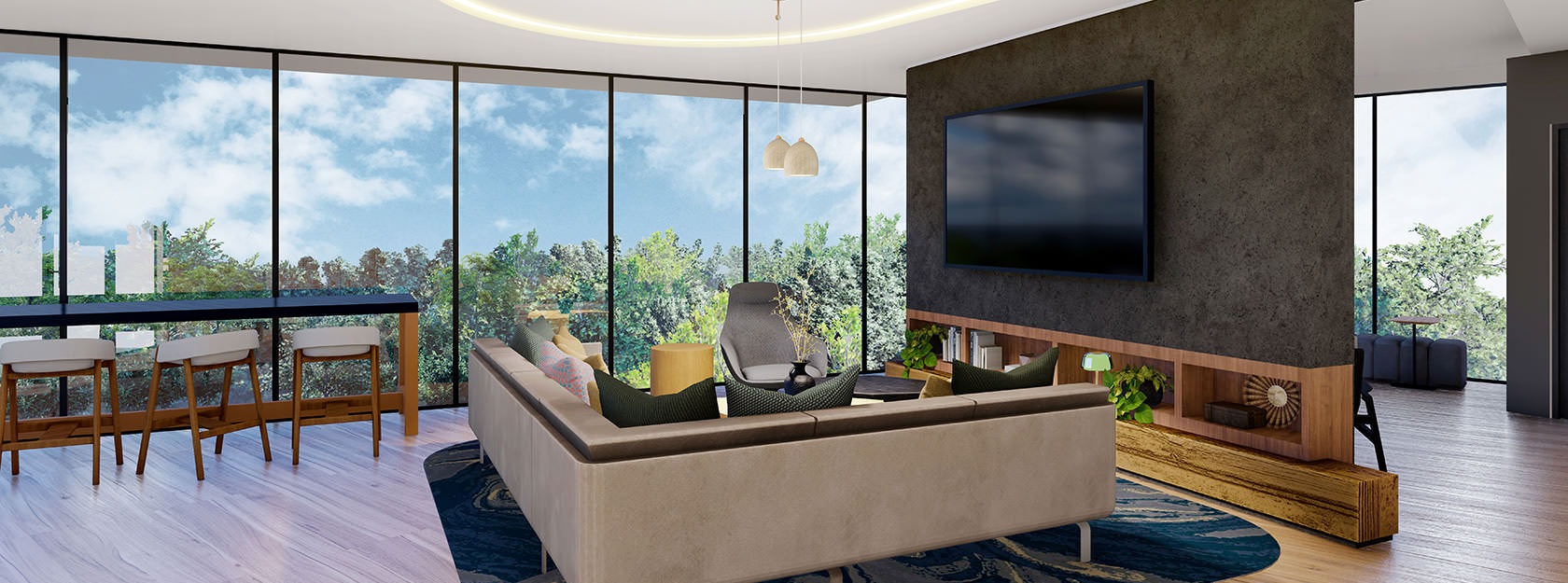 sky lounge with wooded neighborhood views