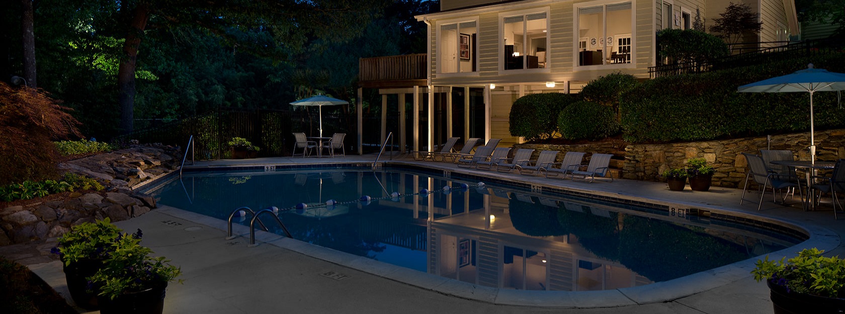 outdoor swimming pool at night